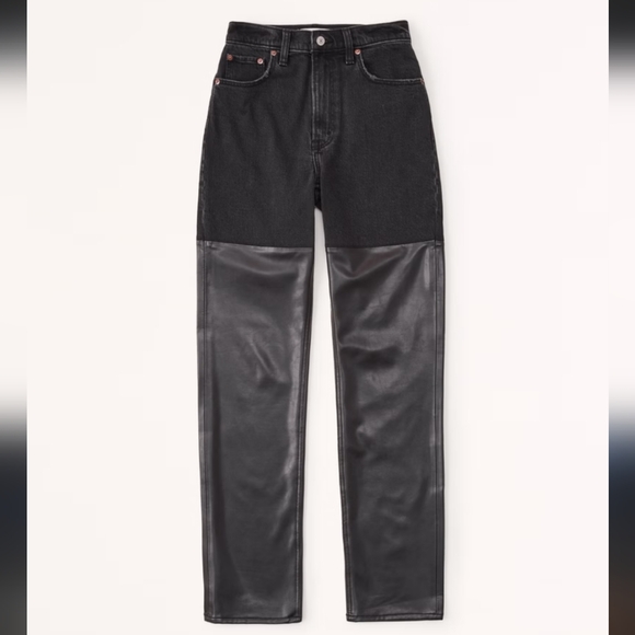 A&F ♡ faux leather black jeans 32 / 14 90s straight ultra high rise abercrombie - Picture 10 of 12